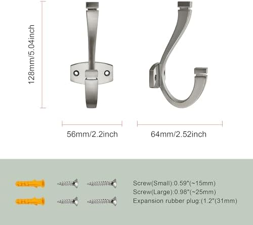 SAILING Coat Hooks - 5 Pack Brushed Nickel Towel Hooks Robe Hooks Decorative Wall Hooks for Bathroom Bedroom Kitchen Towel Robe Clothes Cabinet Closet Bathroom Hardware - Image 2