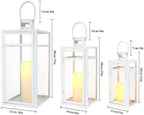TRIROCKS Metal Candle Lantern Set of 3 - Assorted Sizes (12/15/19 Inch) - Tall Metal Hanging Lanterns with Tempered Panels Indoor & Outdoor Home Decor for Christmas Parties & Events - White Finish - Image 2