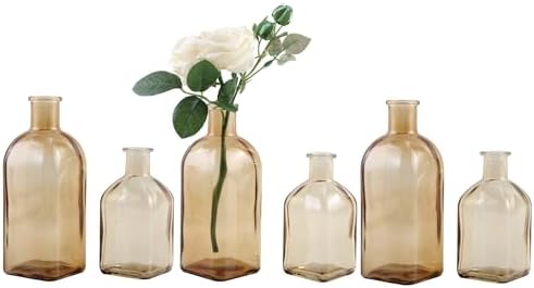 GMWD Glass Flower Vase Set of 6 Yellow Clear Bud Vases, 14.5 Oz 8 Oz Apothecary Bottle Vases Decorative for Centerpieces Home Decoration Wedding Reception Table Decor by GMWD