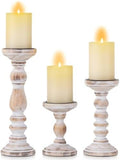 Romadedi Rustic Whitewashed Solid Wood Pillar Candle Holders, Set of 3 by ROMADEDI