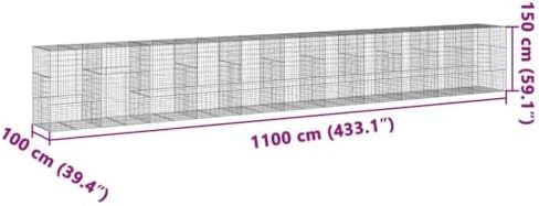 vidaXL Gabion Basket with Cover 433.1"x39.4"x59.1" Galvanized Iron - Image 3