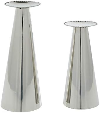 Deco 79 Candle Holder, S/2 9", 11" H, Silver - Image 3