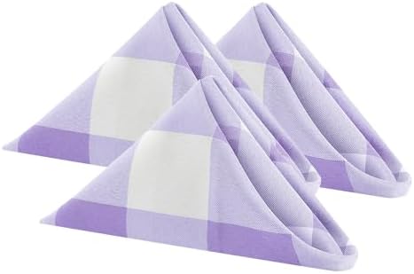 Cupuamon Buffalo Plaid Table Napkins Set of 100, 17x17 inch, Lavender and White, Polycotton Blend, Plaid Pattern by Cupuamon