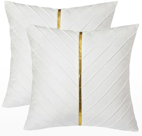 Velvet Throw Pillow Covers 26x26 inch Pack of 2 Gold Decor White by Tosleo