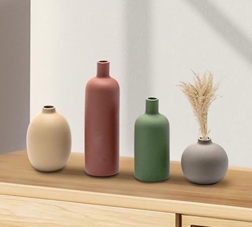 Ceramic Vase Set of 4, Modern Neutral Decorative Flower Vases - Image 2