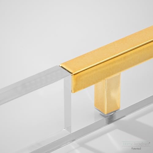 Modern 16"x12" Rectangle Acrylic Lucite Plastic Decorative Serving Tray with Gold Polished Stainless Steel Metal Handles Home Decor Ottoman Coffee Table Makeup Perfume Display Vanity By Home Redefined - Image 6