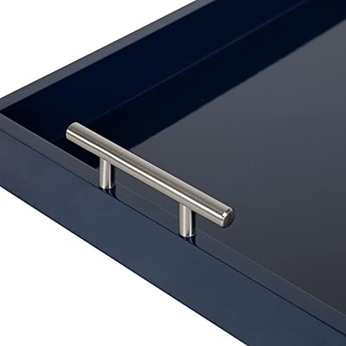 Kate and Laurel Lipton Modern Rectangular Tray, 16 x 12.25, Navy Blue and Silver, Decorative Accent Tray for Storage and Display - Image 3
