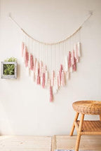 Decocove Macrame Wall Hanging - Large with Wood Beads Bohemian Decor for Bedroom, Living Room and Kitchen Warm Blush Pink 35'' x 36'' - Image 3