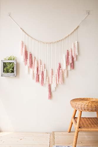 Decocove Macrame Wall Hanging - Large with Wood Beads Bohemian Decor for Bedroom, Living Room and Kitchen Warm Blush Pink 35'' x 36'' - Image 3