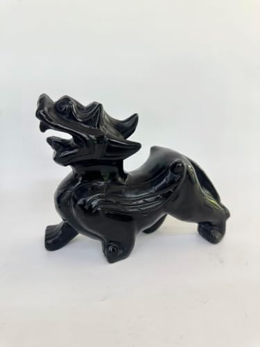 Pair of Pixiu Fengshui Statue, Black Obsidian Gemstone Pixiu Statue, Home Decoration Gift Idea Lunar New Year (5.9" L) - Image 6