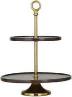 Deco 79 Mango Wood 2 Level Tiered Server with Gold Stand, 14" x 14" x 18", Dark Brown by Unknown