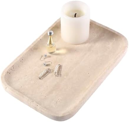 Marble Vanity Tray, Travertine Bathroom Tray Countertop, Beige Stone Decorative Dresser Serving Trays, Kitchen Sink Storage, Jewelry & Perfume Holder(Travertino Romano) by Karibiber