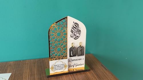 2 Pieces Wood Ramadan Decorations Islamic Eid Mubarak Kareem Table Sign Moon Hollow Star Ornament for Muslim Party Tabletop Decor Home Art Craft Decoration Golden Moon (Gold, Small - 6"W x 9"H) - Image 4