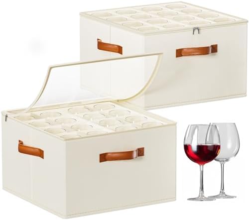 Foyego Wine Glass Storage Box, 2 Pack, Beige by Foyego