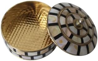 Decorative Jewelry Trinket Box Unique Gift for Home Decor Antique Metal Case with Mother of Pearl Sindoor Box/Coin Box (Double Black) - Image 5