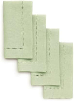 Solino Home 100% Pure Linen Napkins Green Hemstitch, 20 x 20 in, Set of 4 by SolinoHome