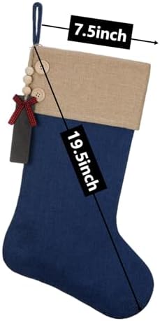 Burlap Christmas Stocking, Blue, 19.5 Inch, 12Pcs - Image 2