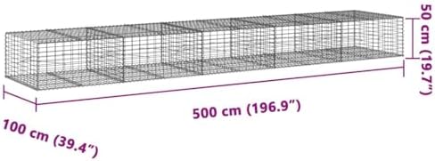 vidaXL Gabion Basket with Cover 196.9"x39.4"x19.7" Galvanized Iron - Image 3