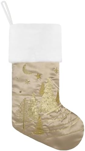 GEXWORLDWIDE GEX Christmas Stockings 6 Pack for Family 20" Large Gold Sequins Silk with Soft Faux Fur Embroidered Classic Fireplace Tree Decorations Hanging Ornament for Xmas Season Decor (Set of 6) - Image 6
