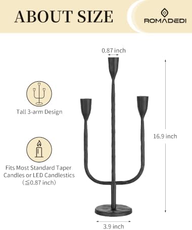 Romadedi Black Candelabra Candle Holder,16.9 in, Cast Iron - Image 3