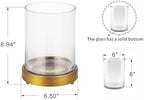 6" Wide Glass Hurricane Candle Holders and Glass Vase with Minimalism Metal Base in Antique Brass, Handmade and Sturdy Glass, Pillars, Flower Arrangement, Centerpiece, Dining Table, Console, Mantel - Image 2