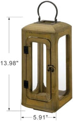14" High Decorative Wood and Glass Lantern with Metal Handle, Distressed Brown, Candle Holder (Distressed Brown, Small) - Image 2