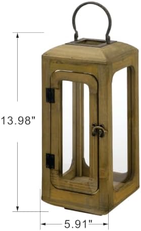 14" High Decorative Wood and Glass Lantern with Metal Handle, Distressed Brown, Candle Holder (Distressed Brown, Small) - Image 2