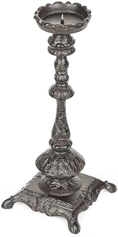 Sungmor Heavy Duty Cast Iron Candlestick Holders - Handcrafted Vintage Candelabra - 37CM/15Inch Tall 1-Head Candle Holder - Decorative Pillar Candle Stand for Christmas Birthday Wedding Home Party - Image 5