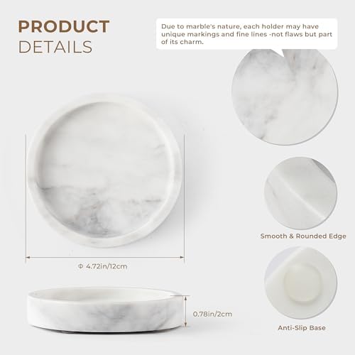 Candle Holders Italy Premium Natural Marble Candlestick Holder for Jar Pillar Candles Large Round Coaster Plate Jewelry Tray Centerpiece for Wedding Dining Table Home Decor White (ZT011) - Image 3