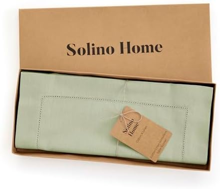 Solino Home Cotton Linen Table Runner Sage, Hemstitch Collection 14 x 72 in - Image 4