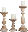 Mela Artisans Tuli Mango Wood Candle Holders - Whitewash, Set of 3 by MelaArtisans