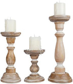 Mela Artisans Tuli Mango Wood Candle Holders - Whitewash, Set of 3 by MelaArtisans