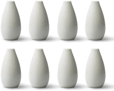 Modern Small Flower Vases 8 Pack - Ceramic, White - Image 3