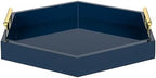 Kate and Laurel Lipton Hexagon Decorative Tray with Polished Metal Handles, Navy Blue and Gold - Image 2