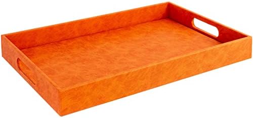 Home Redefined 17.5"x12" Rectangle Orange Faux Leather Decorative Tray by HomeRedefined