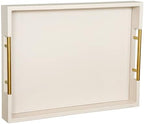 HofferRuffer Faux Leather Serving Tray with Gold Metal Handles, Stylish Decorative Tray Organizer for Coffee Table, Ottoman, Home Decor and Serving (CreamWhite, 16.2" x 12.2" x 2") by HofferRuffer