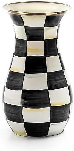 MACKENZIE-CHILDS Enamel Tall Vase, Black-and-White Courtly Check by Unknown