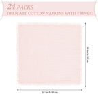 Pesonlook 24 Pcs Pink Handmade Cotton Cloth Napkins with Fringe, 16x16 Inch - Image 3