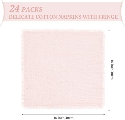 Pesonlook 24 Pcs Pink Handmade Cotton Cloth Napkins with Fringe, 16x16 Inch - Image 3