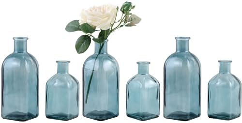 GMWD Glass Flower Vase Set of 6 Green Clear Bud Vases, 14.5 Oz 8 Oz Apothecary Bottle Vases Decorative for Centerpieces Home Decoration Wedding Reception Table Decor by GMWD