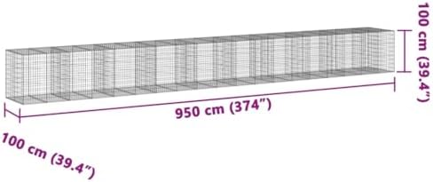 vidaXL Gabion Basket with Cover 374"x39.4"x39.4" Galvanized Iron - Image 3