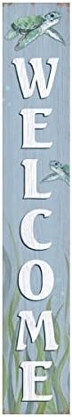 Welcome Sea Turtle Sign for Front Door, 4ft Tall Front Porch Decor, Vertical Wooden Signs for Front Porch, Rustic Farmhouse Wood Porch Decorations Outdoor by LERJIMUX