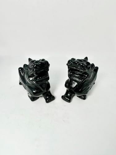 Pair of Pixiu Fengshui Statue, Black Obsidian Gemstone Pixiu Statue, Home Decoration Gift Idea Lunar New Year (3.9" L) - Image 2