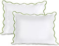 Ridhi White with Green Scalloped 100% Cotton Throw Pillow Covers 20x26 Inch by Ridhi