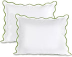 Ridhi White with Green Scalloped 100% Cotton Throw Pillow Covers 20x26 Inch by Ridhi