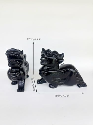 7.9-Inches Large Feng Shui Pixiu Statue, A Pair Black Obsidian Gemstone Pixiu Statue, Home Decoration Gift Idea Lunar New Year - Image 2