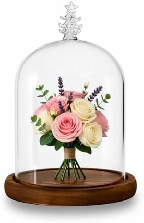Glass Cloche Dome Bell Jar Display Case with Small Christmas Tree Top and Wooden Base for Plant,Collectibles (Medium:4.7 * 6.3 inches) by WelcometoPCYMYN