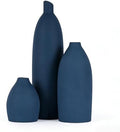 Blue Vase Set of 3, Navy Blue vase Trio Ceramic Bud Vases, Watertight Blue Ceramic vase Set with Non Slip Pads, Small Medium Tall Vases for Shelf Decor, Centerpieces by XIYOUQI