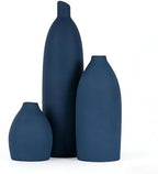 Blue Vase Set of 3, Navy Blue vase Trio Ceramic Bud Vases, Watertight Blue Ceramic vase Set with Non Slip Pads, Small Medium Tall Vases for Shelf Decor, Centerpieces by XIYOUQI