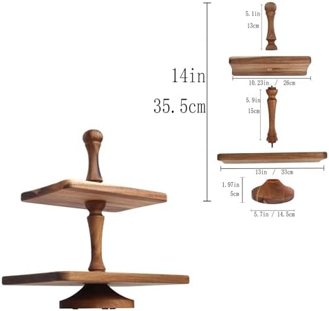 Acacia Wood 2 Tiered Serving Tray Display Stand - Image 2